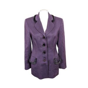 MILLE and UNE Paris Vintage Wool Blend Fur Trim Blazer Jacket Womens US 10 Plum